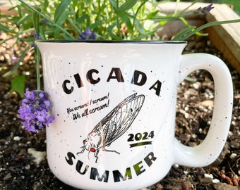 Cicada Summer 2024 Camping Mug: 13 oz Speckled Ceramic