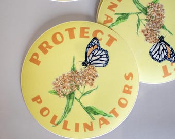 Protect Pollinators Sticker: Monarch and Milkweed Sticker