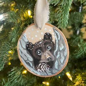 Hand Painted Wildlife Wood Slice Ornaments | Birch Slice Ornaments | Bison Ornament | Chameleon Ornament | Frog Ornament | Wildlife Ornament
