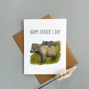 Carte de fête des pères papa ours | Carte de fête des pères ours et ourson aquarelle | Carte de fête des pères douce | Fête des pères pour le nouveau papa