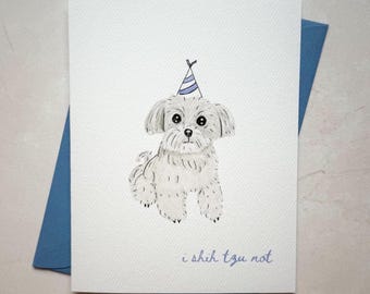 Tarjeta de cumpleaños divertida con un Shih Tzu: Tarjeta para amantes de los perros con acuarela