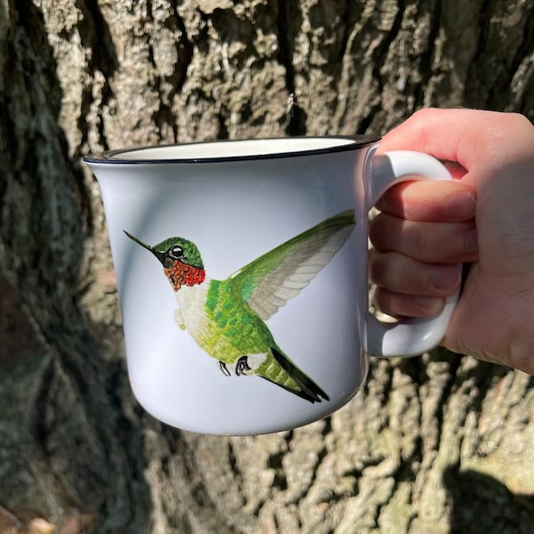 13 oz Watercolor Hummingbird Ceramic Camping Mug | Ruby throated hummingbird mug | Mother’s Day Gift  | Mother’s Day Mug