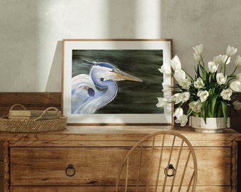 Impresión Giclée de Garza Azul: Acuarela de edición limitada firmada