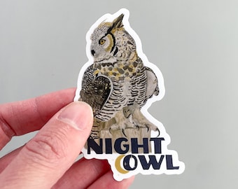 Horned Owl Sticker | Watercolor Night Owl, Waterproof Vinyl