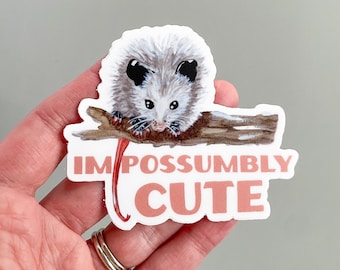 Adorable Opossum Sticker | Vinyl “Impossumbly Cute” Sticker | Funny Possum Sticker | Possum Gift | Possum Laptop Sticker | Anima Stickers
