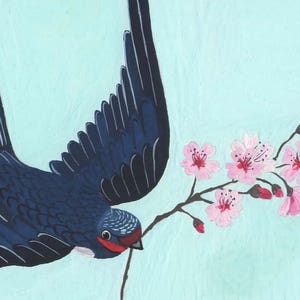Carte postale-Illustration-Gouache-Papeterie-Print-Hirondelle-14.8x10.5cm