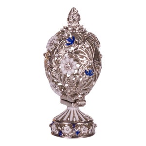 Faberge Style Carved Egg with Flowers and Butterfly 2.8'' (7 cm) silver color