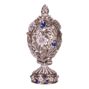 Faberge Style Carved Egg with Flowers and Butterfly 2.8&#39;&#39; (7 cm) silver color