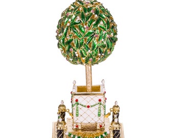 Fabergé-stil äggprydnadsskrin ask apelsinträd med fågel 16 cm