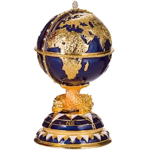 Schmuckkästchen im Fabergé-Stil, Globus mit Segelschiff, 14,5 cm (5,8 Zoll), blau