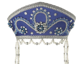 Russian Traditional Folk Costume Headdress KokoshnikAlina Blue #307