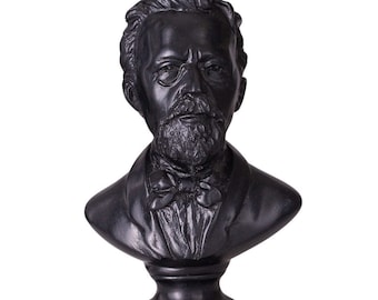 Russian Writer Anton Chekhov Stone Bust Statue 5'' (12.5 cm) black