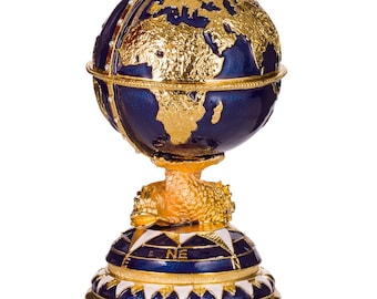 美品】地球儀型 (インペリアル・エッグ風)ジュエリーボックス エナメル