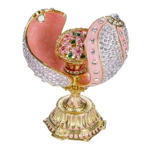 Faberge Style Twisted Egg Trinket jewel box with Basket of Flowers 4.8&#39;&#39; (12 cm) pink
