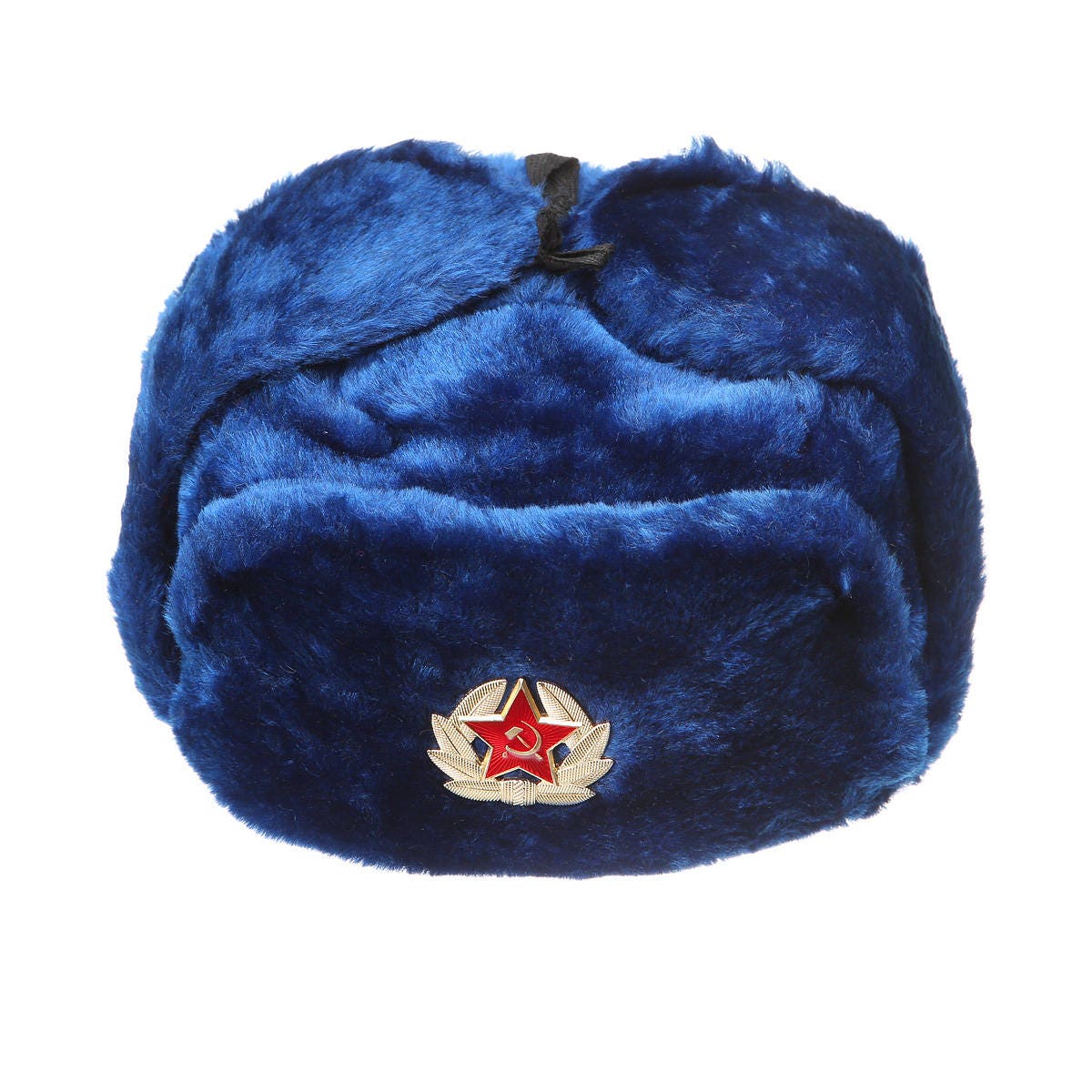 Ushanka Blue Fluffy Hat Russian USSR Army Winter Dark Blue Fur