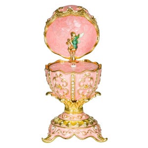 Faberge Style Egg Music Box with fairy figurine 5&#39;&#39; (12.5 cm) pink