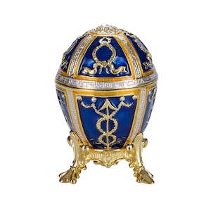 Faberge style Rosebud Egg Trinket Jewel Box 2.4&#39;&#39; (6 cm) blue