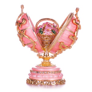 Faberge Style Spring Flowers Egg with Basket of Flowers 3.4&#39;&#39; (8.5 cm) pink