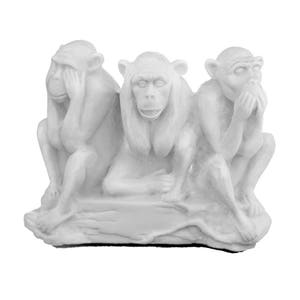 Dekorative Marmorfigur Statue Drei Affen sehen, hören, kein Böses sagen 11 cm weiß