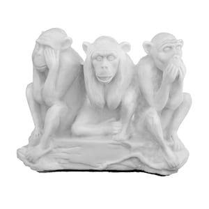 Decorative Marble Figurine Statue Three Wise Monkeys See Hear Speak No Evil 4.4&#39;&#39; (11 cm) white