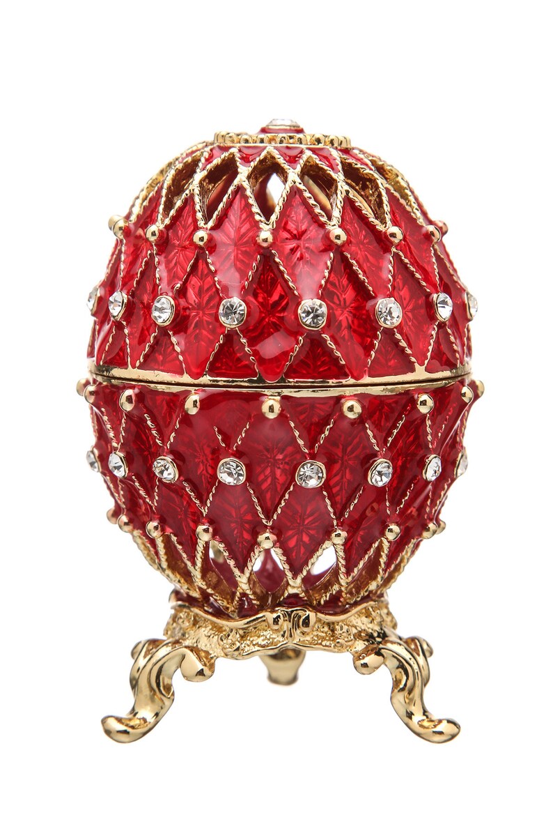 danila-souvenirs Russian Faberge Style Carved Egg/Trinket Jewel Box with Grid 3'' red danila-souvenirs Russian Faberge Style Carved Egg/Trinket Jewel Box with Grid 3'' red