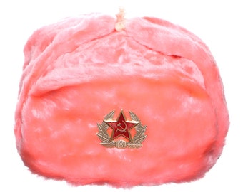 USSR Army Winter Pink Fur Ushanka Hat 