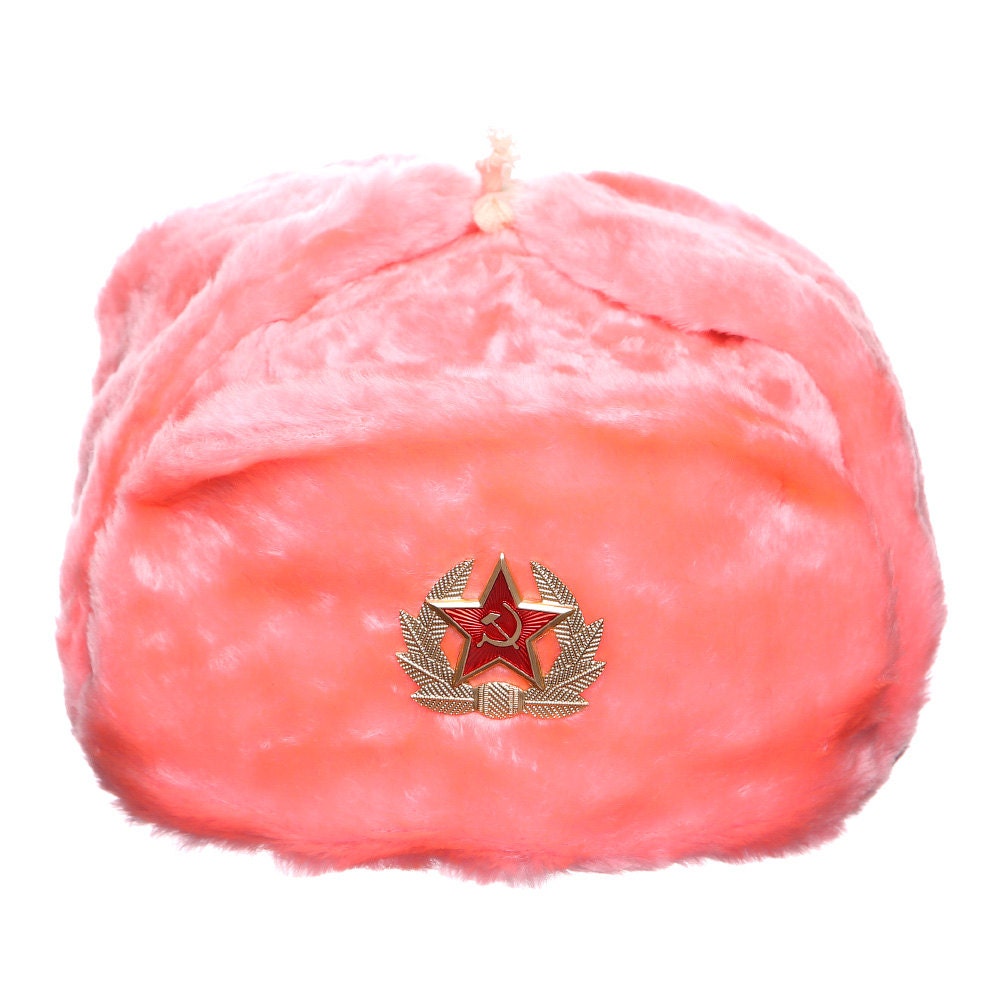 USSR Army Winter Pink Fur Ushanka Hat 