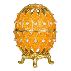 Faberge Style Carved Egg Trinket jewel box with Grid 7.5 cm (3&#39;&#39;) yellow