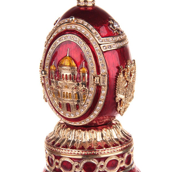 Faberge Style Music Egg Trinket jewel box with photo frame St.Isaac's Cathedral 5.4'' (13.5 cm) red