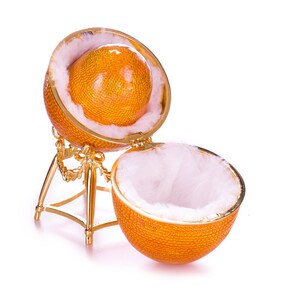 Faberge Style First Hen Egg Trinket Jewel Box with chicken 5.2'' (13 cm) yellow