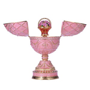 Faberge Style Egg Music Box Trinket Jewel Box with Basket of Flowers 6.8&#39;&#39; (17 cm) pink