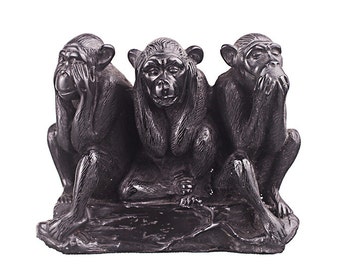 Decorative Stone Figurine Statue Three Wise Monkeys See Hear Speak No Evil 4.4'' (11 cm) black