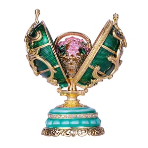 Faberge Style Spring Flowers Egg with Basket of Flowers 3.4&#39;&#39; (8.5 cm) green