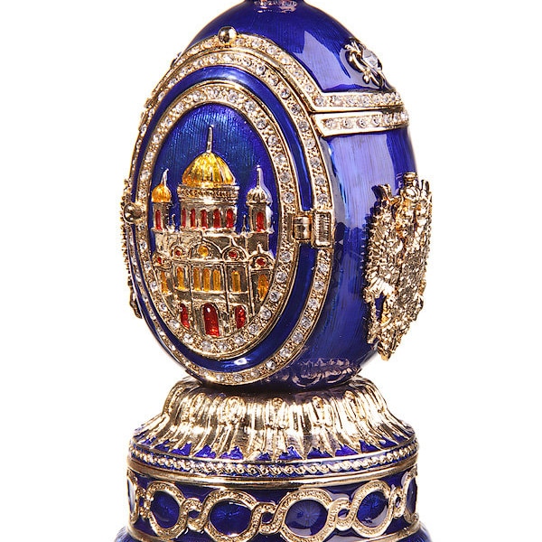 Faberge Style Music Egg Trinket jewel box with photo frame St.Isaac's Cathedral 5.4'' (13.5 cm) blue