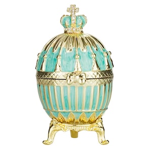 Faberge Style Ribbed Egg Trinket Jewel Box with Imperial crown 3.6&#39;&#39; (9 cm) light blue