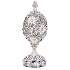 Faberge Style Carved Egg with Flowers and Butterfly 6.6&#39;&#39; (16.5 cm) silver color