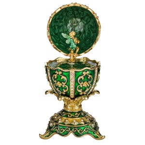 Faberge Style Egg Music Box with fairy figurine 5&#39;&#39; (12.5 cm) green