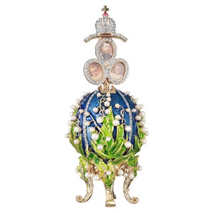 16cm Weiß Handgefertigter Lilien der Valley Faberge Ei Geschenk für Frauen 