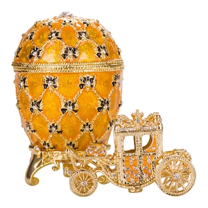 Faberge Style Imperial Coronation Egg Trinket Jewel Box with Carriage 4&#39;&#39; (10 cm) yellow