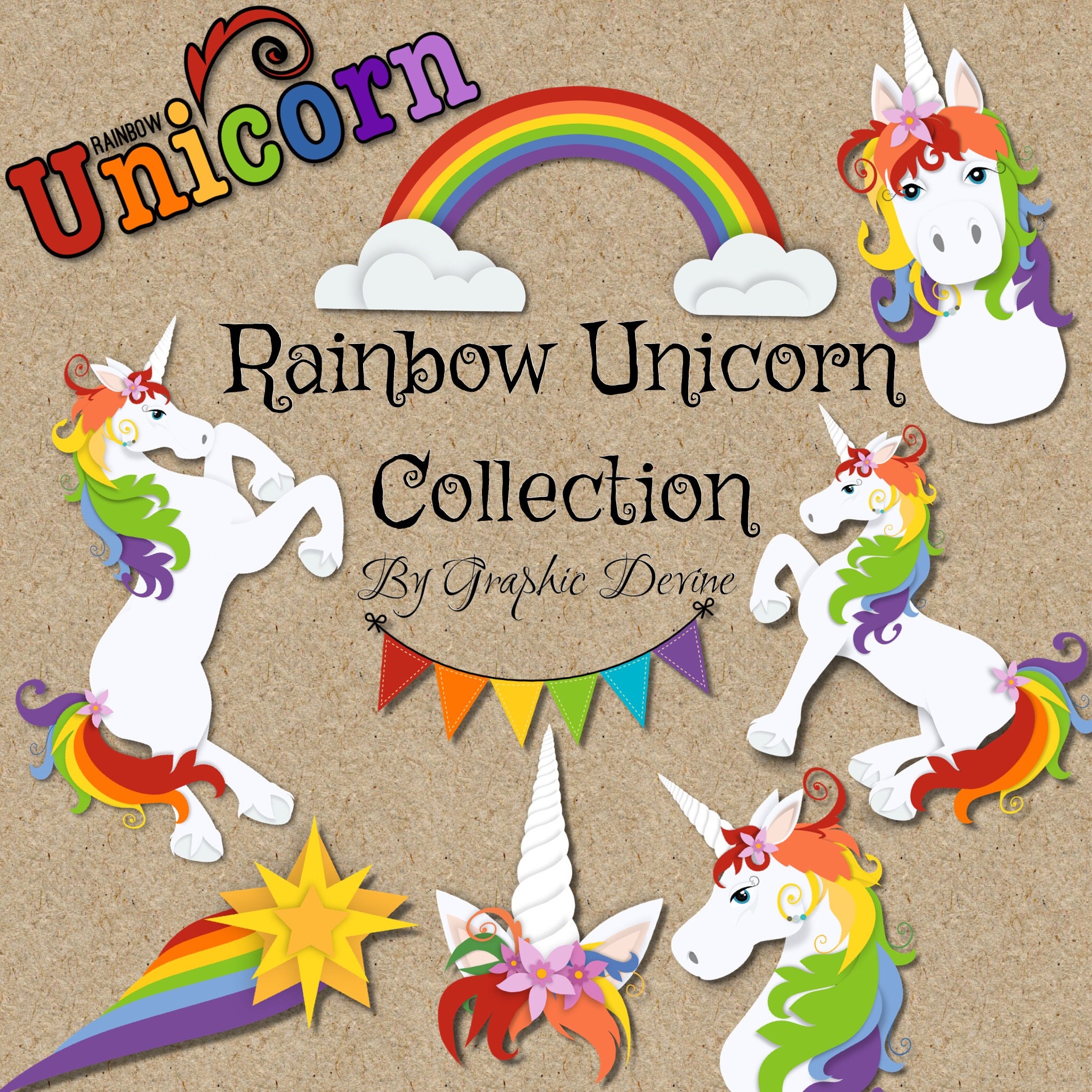 Rainbow Unicorn Clipart Images By Graphic Devine Etsy