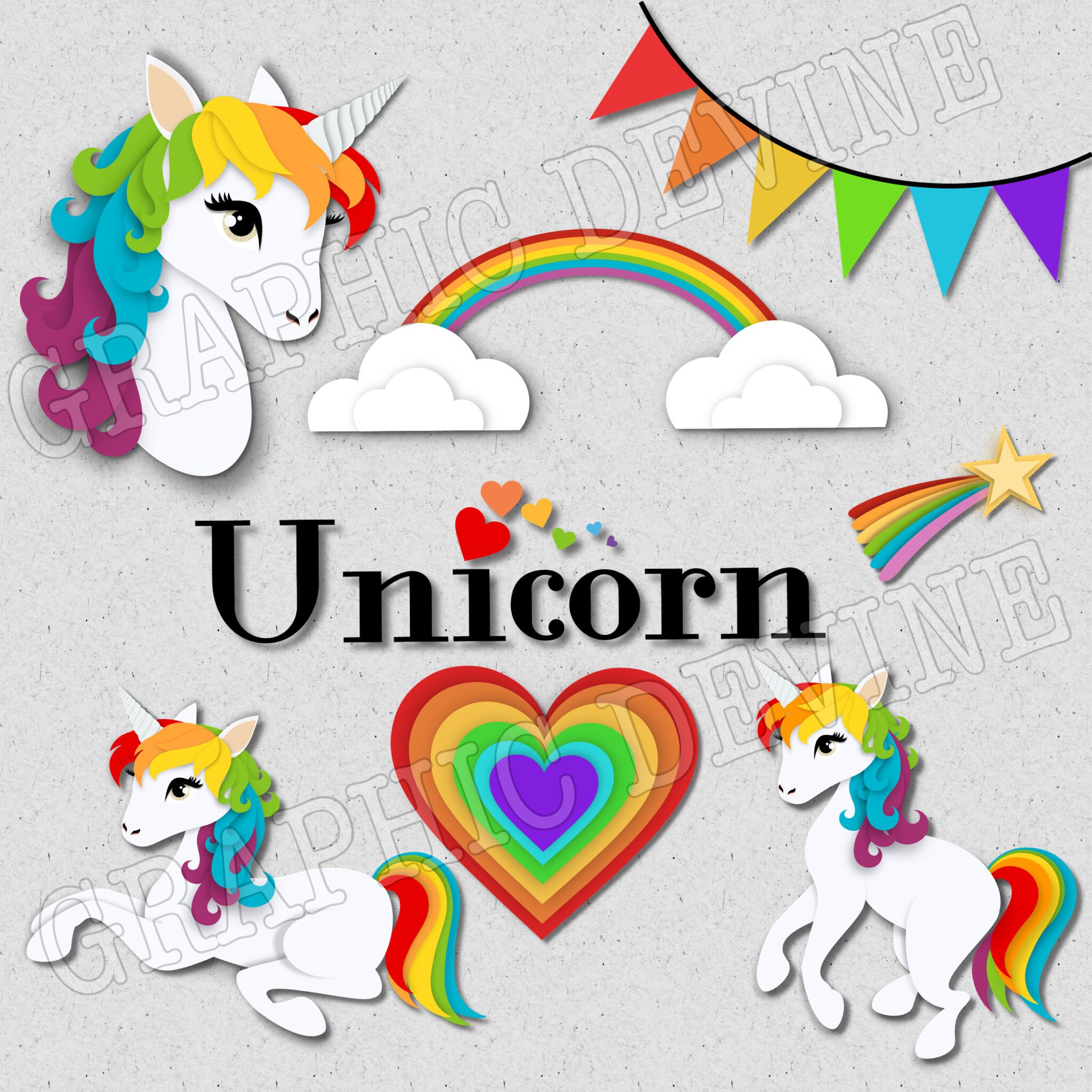 Pretty Rainbow Unicorn Clipart Images By Graphic Devine Etsy