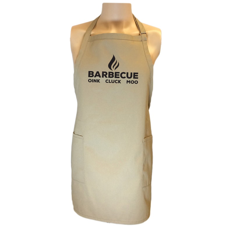 Barbeque Oink Cluck Moo Apron with 2 patch pockets