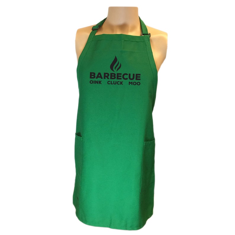Barbeque Oink Cluck Moo Apron with 2 patch pockets