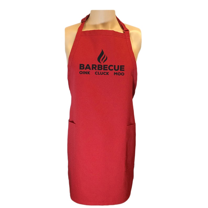 Barbeque Oink Cluck Moo Apron with 2 patch pockets