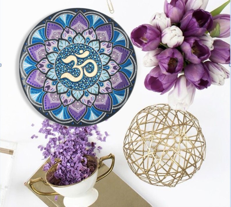 Om mandala wall decor Dot art painting Decorative ceramic Etsy