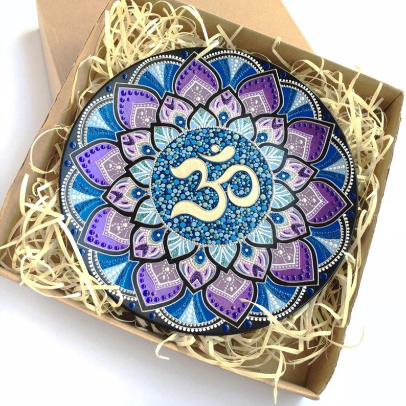Om mandala wall decor Dot art painting Decorative ceramic Etsy
