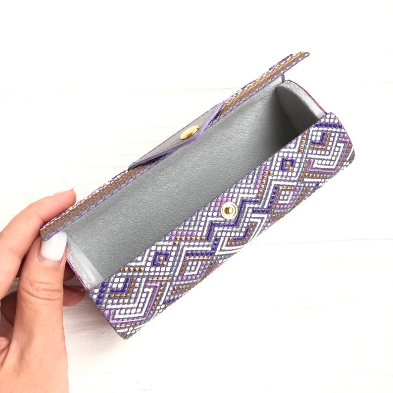 Hard glasses case for women Lilac eyeglasses holder Geometric Etsy