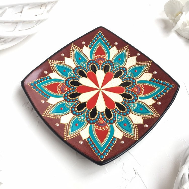 Collectible square decorative plate for wall hanging Red Etsy