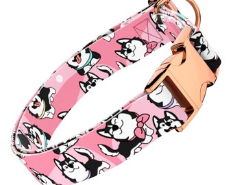 Personalized Dog Collar, Dog Collar and Leash Set, Custom Dog Collar, Dog Breed Collection - Husky Pink - april & june