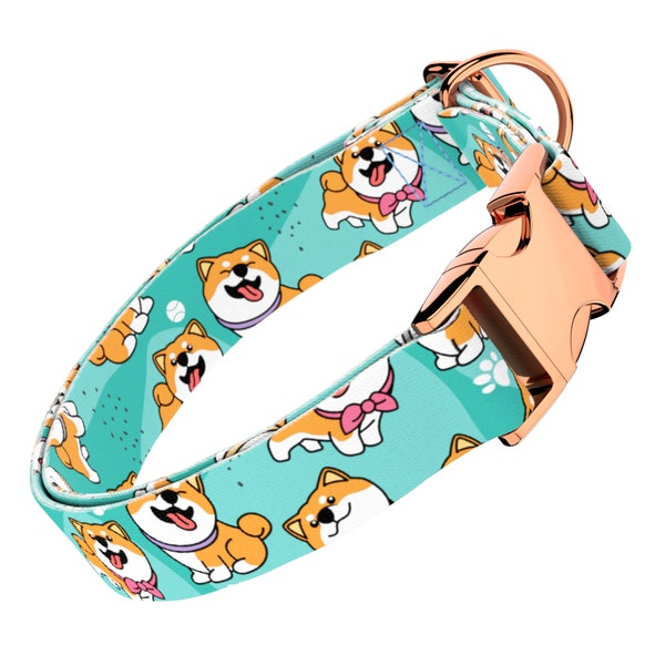 Personalized Dog Collar, Dog Collar and Leash Set, Custom Dog Collar, Dog Breed Collection - Shiba Inu Blue - april & june